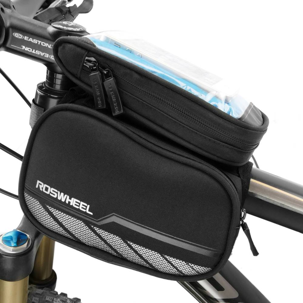 Bolsa para cuadro de bicicleta con 3 compartimentos. Ventana transparente  táctil para teléfono - Cablematic