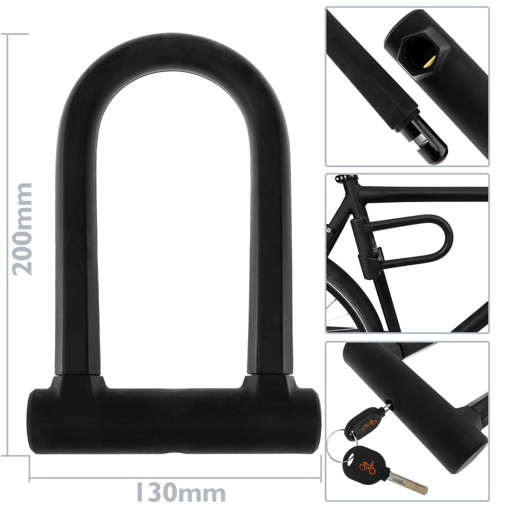 Candado antirrobo de acero para bicicleta y motocicleta 130 x 200 mm en forma de U con llave