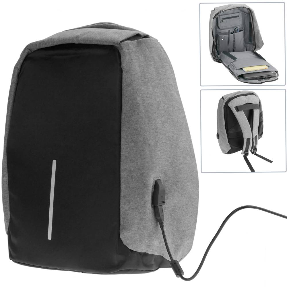 Sac à dos antivol gris pour ordinateur portable avec port de chargement USB