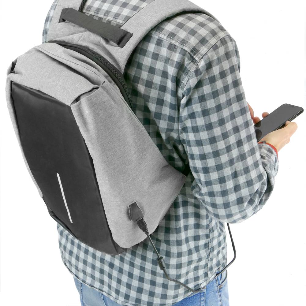 Sac à dos antivol gris pour ordinateur portable avec port de chargement USB