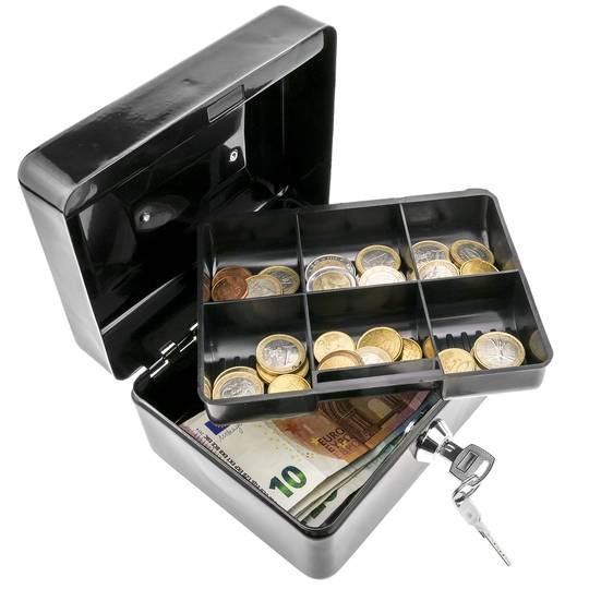 Cassetta portavalori portatile per banconote e monete 150 x 117 x 80 mm -  Cablematic