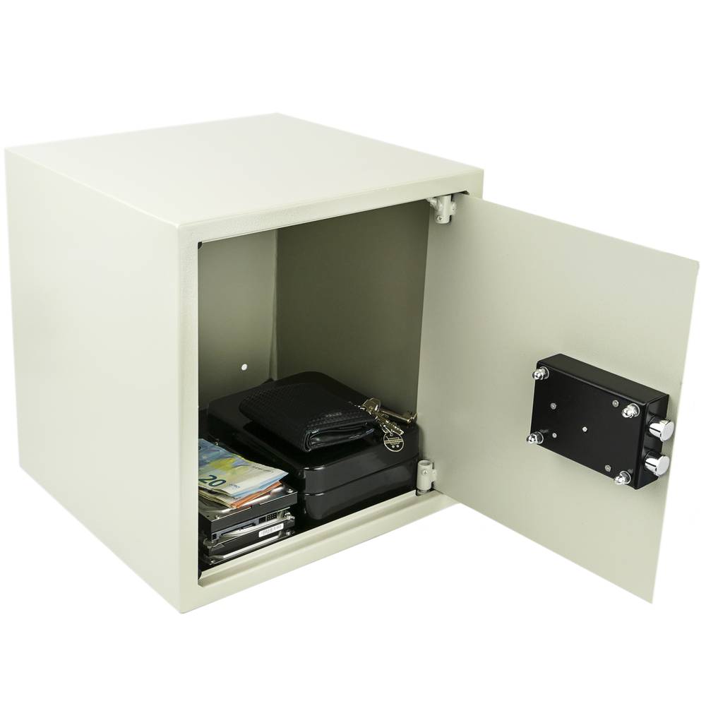 Security money safe key operated in steel wallmount 35 x 36 x 38 cm beige