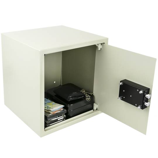 Security money safe key operated in steel wallmount 35 x 36 x 38 cm beige