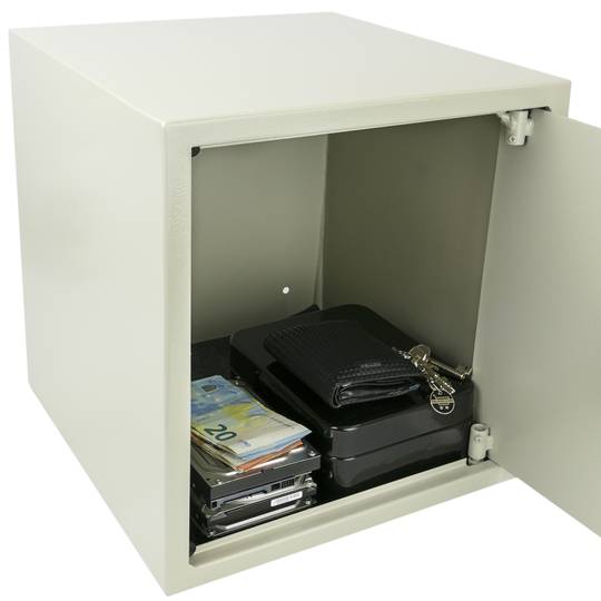 Security money safe key operated in steel wallmount 35 x 36 x 38 cm beige
