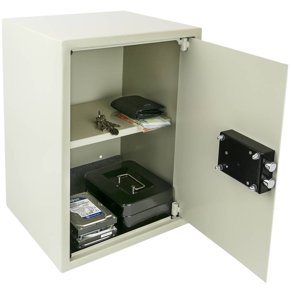 Stalen kluis en met sleutels 36 x 33 x 50 cm beige