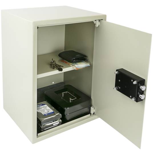 Stalen kluis en met sleutels 36 x 33 x 50 cm beige