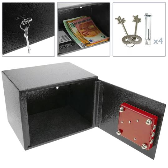 Security money safe key operated in steel wallmount 19 x 14 x 14 cm black