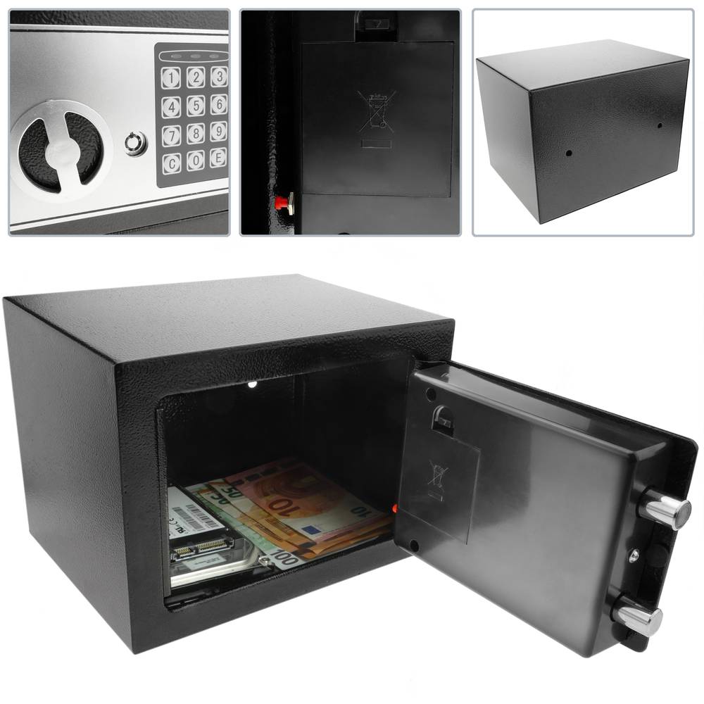 Caja fuerte de seguridad de acero con código electrónico digital 23x17x17cm negra