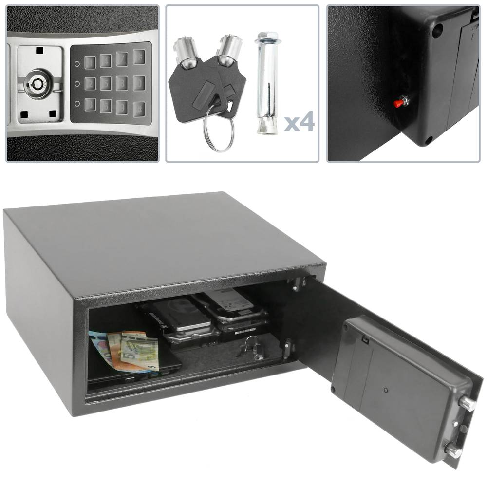 Caja fuerte de seguridad de acero con código electrónico digital 43x35x20cm negra