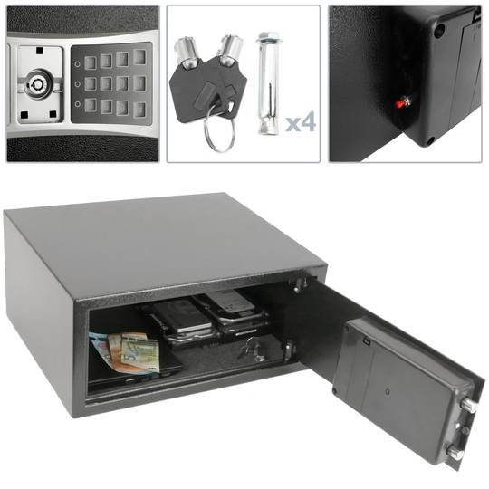 Caja fuerte de seguridad de acero con código electrónico digital 43x35x20cm negra