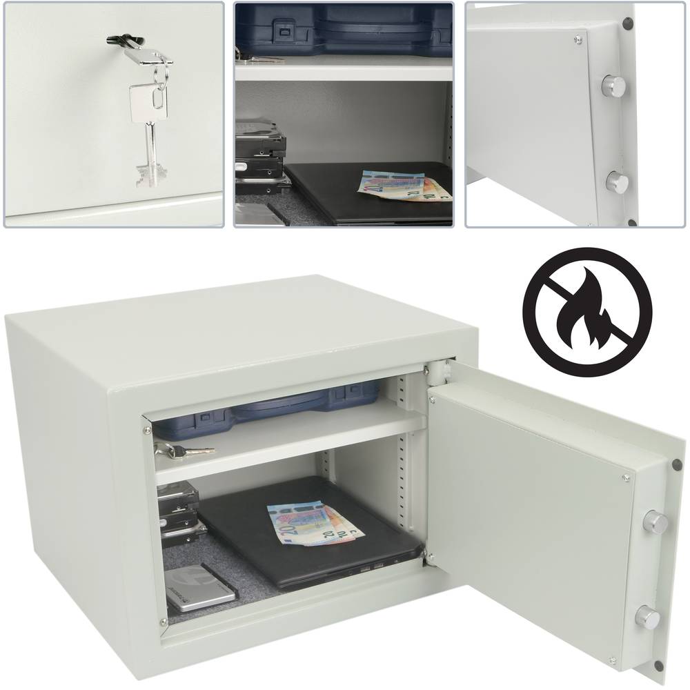 Security money safe key operated in fireproof steel for wallmount 45 x 37 x 33 cm beige