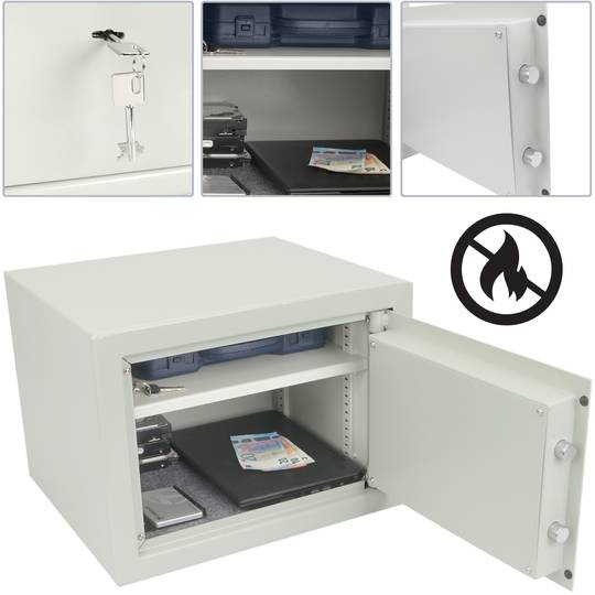 Security money safe key operated in fireproof steel for wallmount 45 x 37 x 33 cm beige