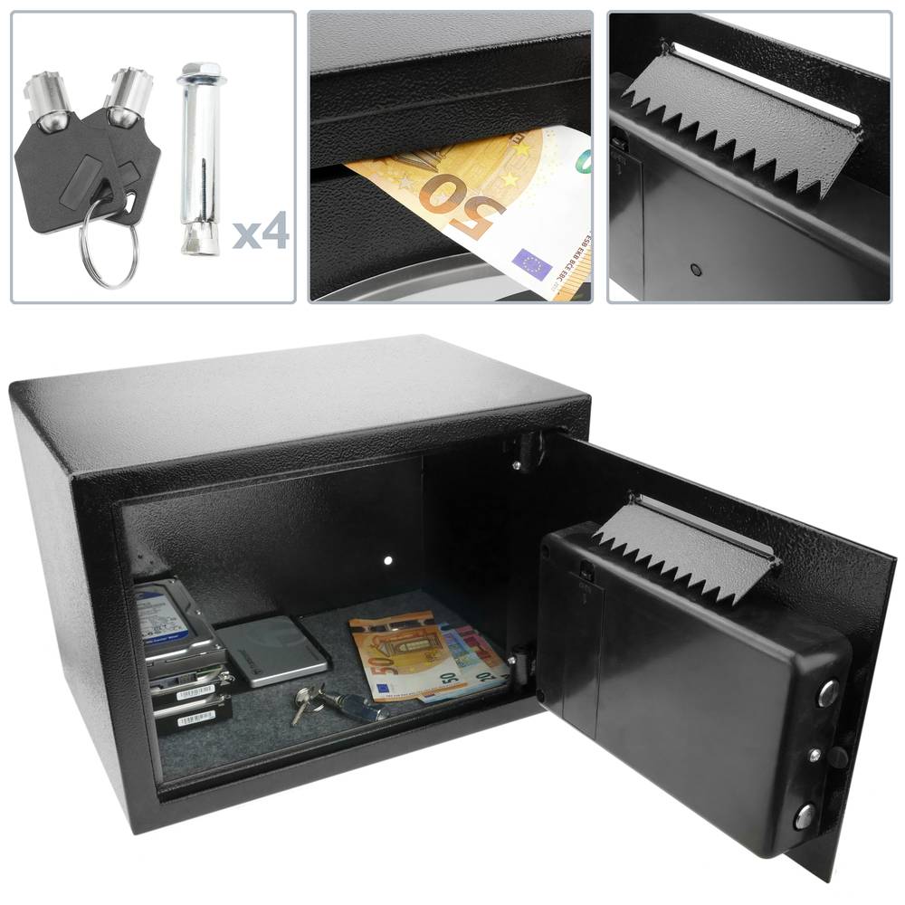 Sejf stalowy z kluczami i otworem 35x25x25 cm czarny