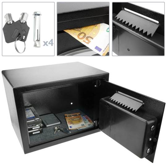 Sejf stalowy z kluczami i otworem 35x25x25 cm czarny