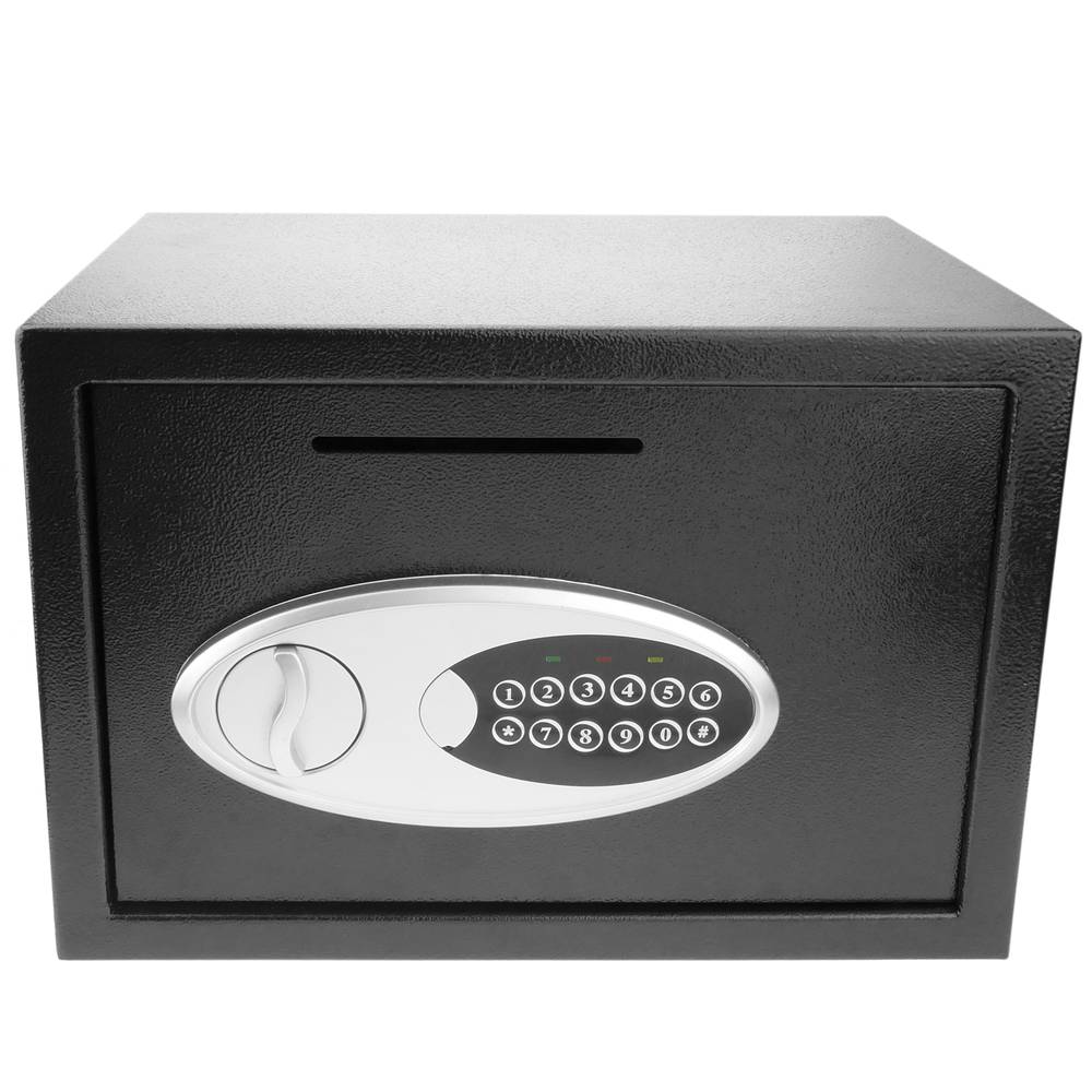 Sejf stalowy z kluczami i otworem 35x25x25 cm czarny