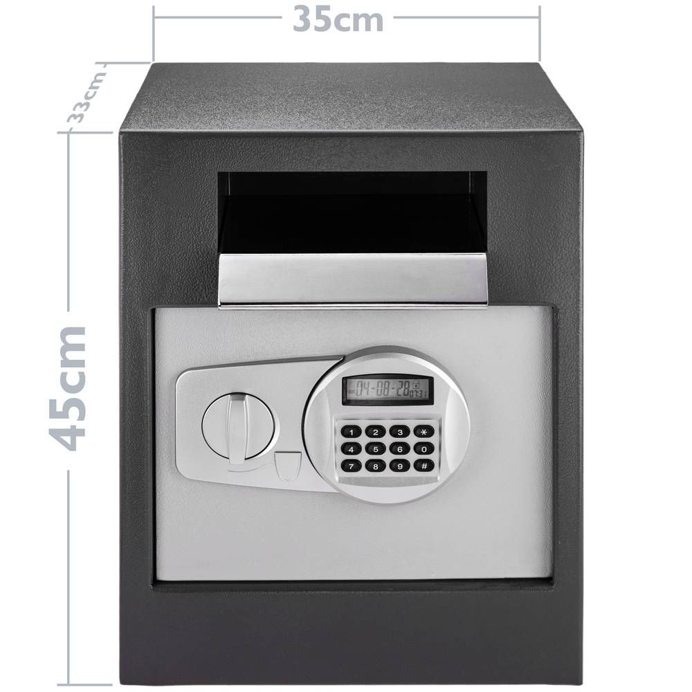 Security money safe key operated in steel wallmount with groove 35x33x45cm black