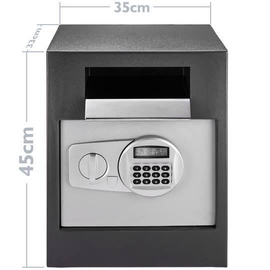 Security money safe key operated in steel wallmount with groove 35x33x45cm black