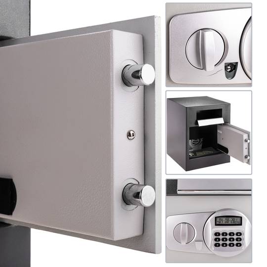 Security money safe key operated in steel wallmount with groove 35x33x45cm black