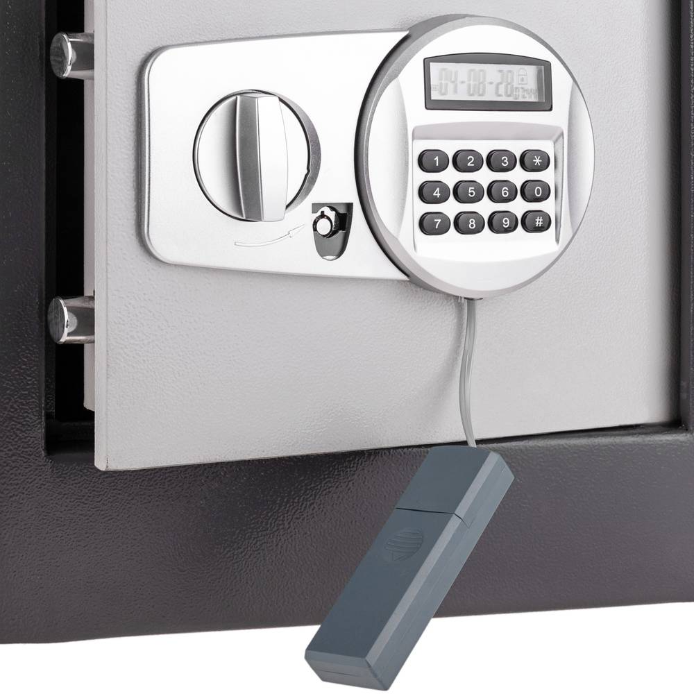 Security money safe key operated in steel wallmount with groove 35x33x45cm black