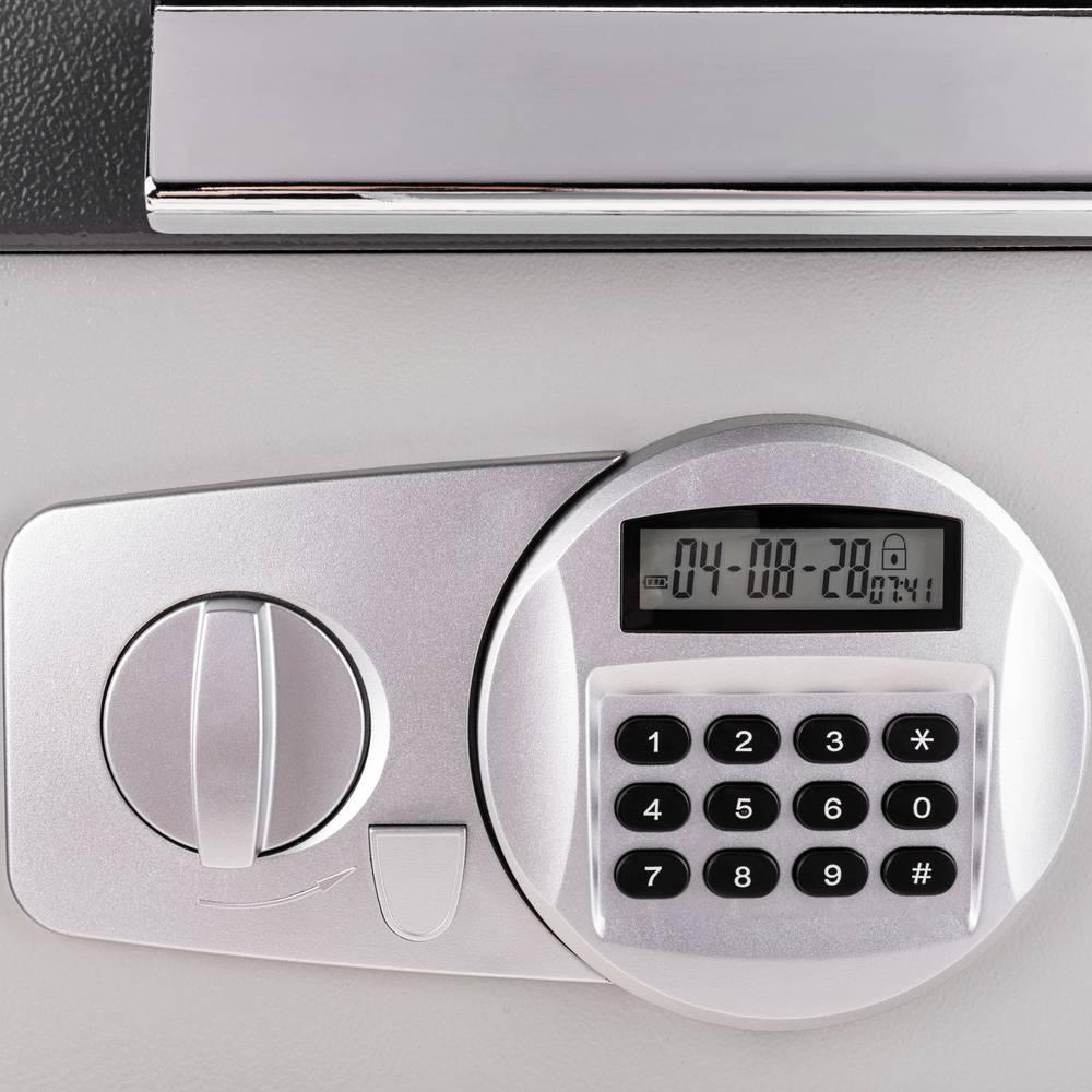 Security money safe key operated in steel wallmount with groove 35x33x45cm black