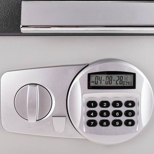 Security money safe key operated in steel wallmount with groove 35x33x45cm black