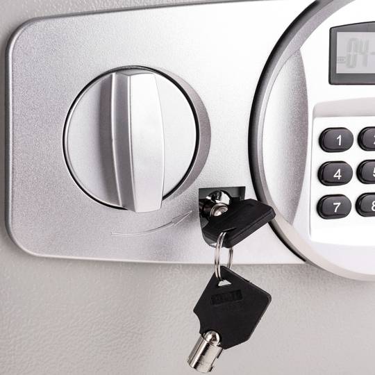 Security money safe key operated in steel wallmount with groove 35x33x45cm black