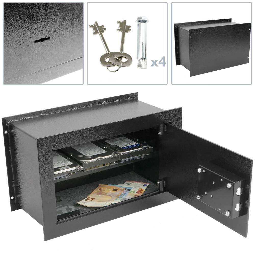 Caja fuerte de seguridad empotrada de acero con llaves 40x20x25cm negra
