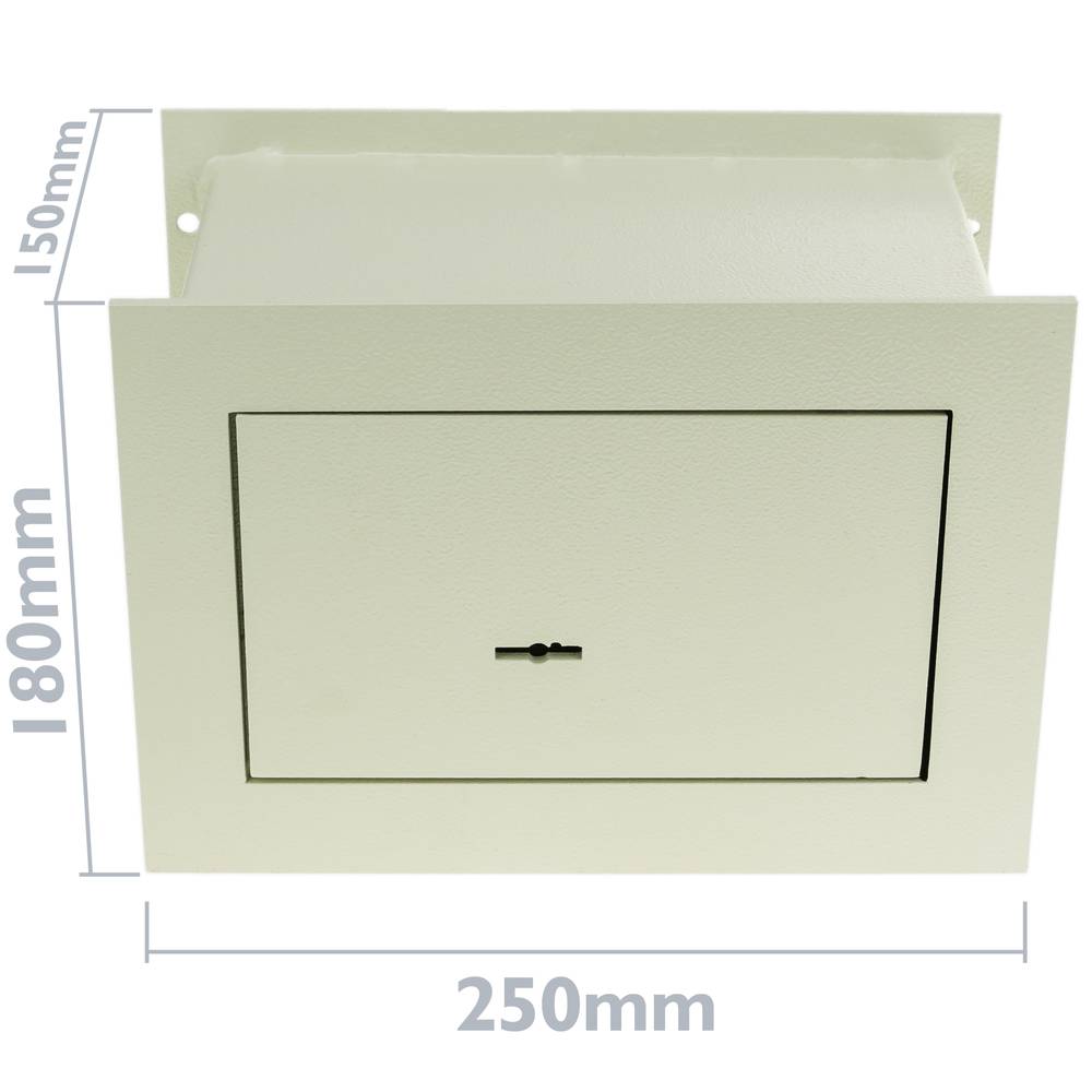 Recessed security money safe key operated in steel wallmount 26x15x18cm beige