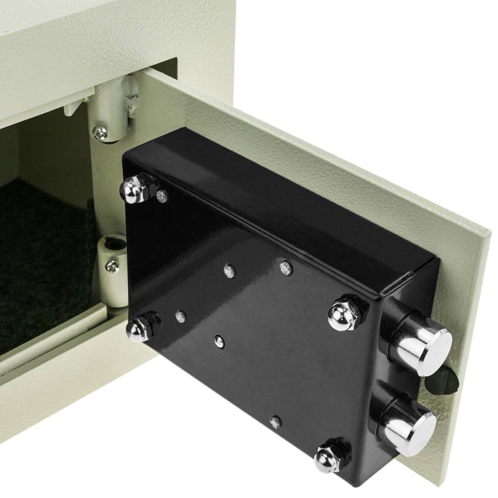 Recessed security money safe key operated in steel wallmount 26x15x18cm beige