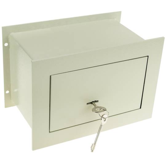 Verzonken stalen kluis met sleutels 26x15x18cm beige