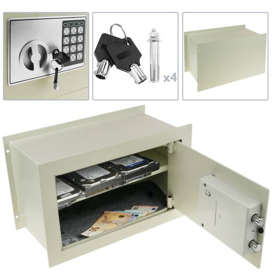 Coffre-fort mural en retrait de sécurité à code électronique numérique 40x20x25cm beige