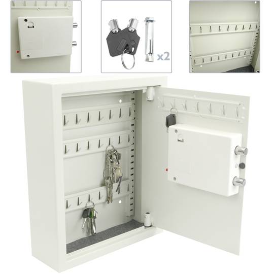 Armari de claus amb 34 ganxos. Caixa forta amb codi electrònic 30x10x37cm beix