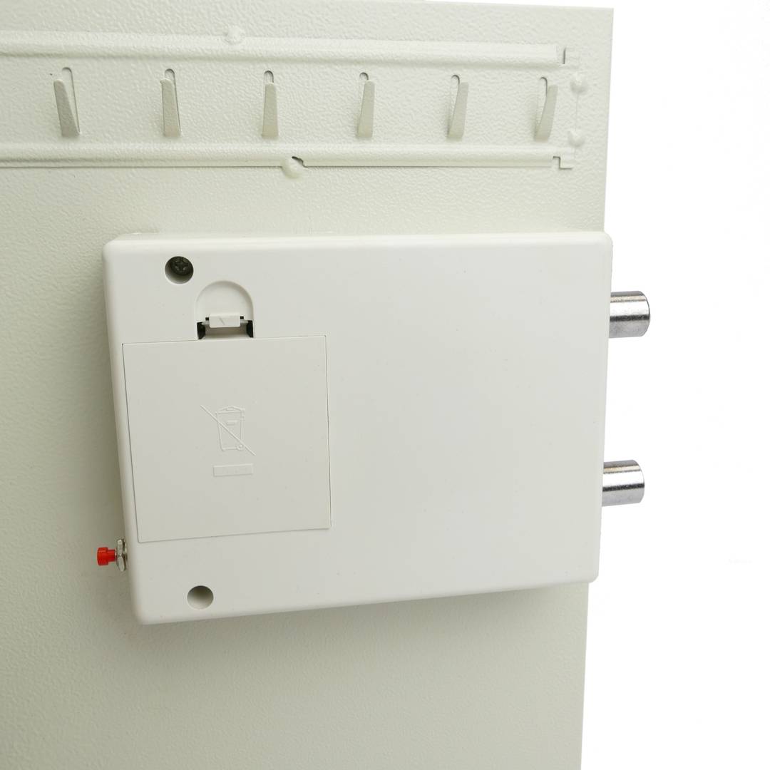 Armari de claus amb 34 ganxos. Caixa forta amb codi electrònic 30x10x37cm beix