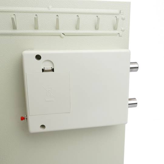 Armari de claus amb 34 ganxos. Caixa forta amb codi electrònic 30x10x37cm beix