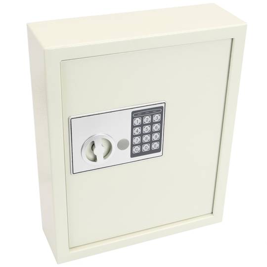 Armari de claus amb 34 ganxos. Caixa forta amb codi electrònic 30x10x37cm beix