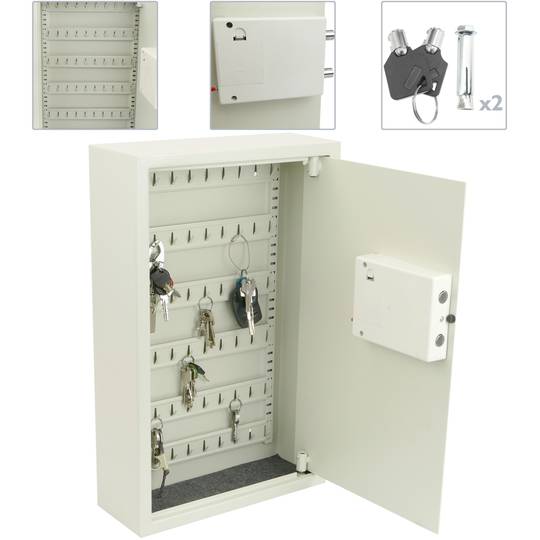 Armoire à clés avec 60 crochets. Coffre-fort de sécurité à code électronique 35x13x55cm beige