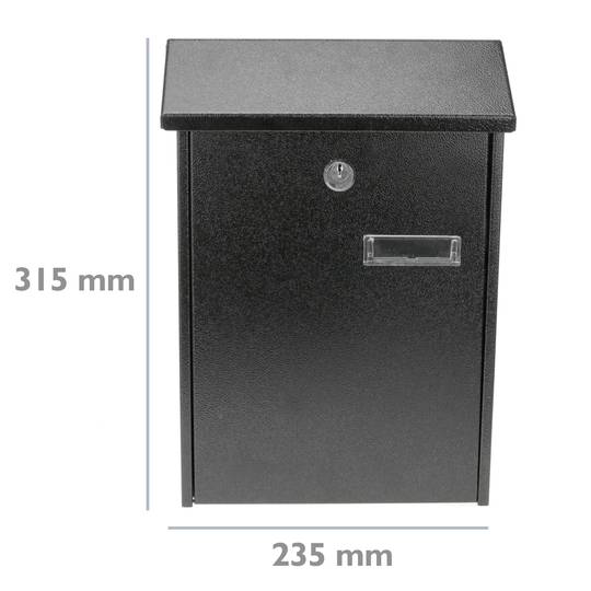 Caixa do correio de metal para as cartas em preto 235 x 75 x 315 mm