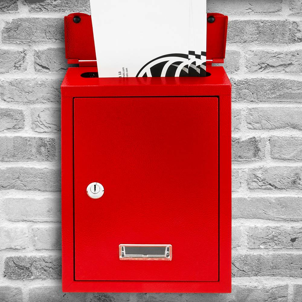 Buzón metálico para Cartas y Correo Postal de Color Rojo 210 x 60 x 300 mm PrimeMatik 