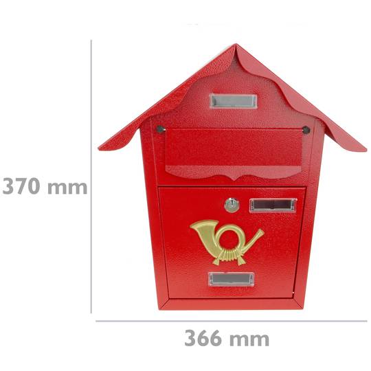 Caixa do correio de metal para as cartas em vermelho 366 x 100 x 370 mm