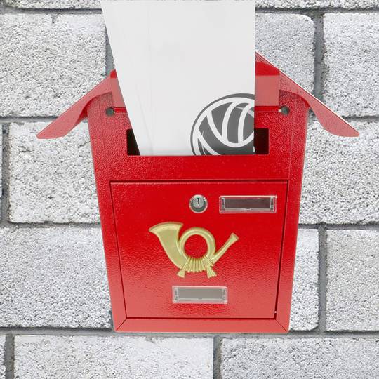 Caixa do correio de metal para as cartas em vermelho 366 x 100 x 370 mm
