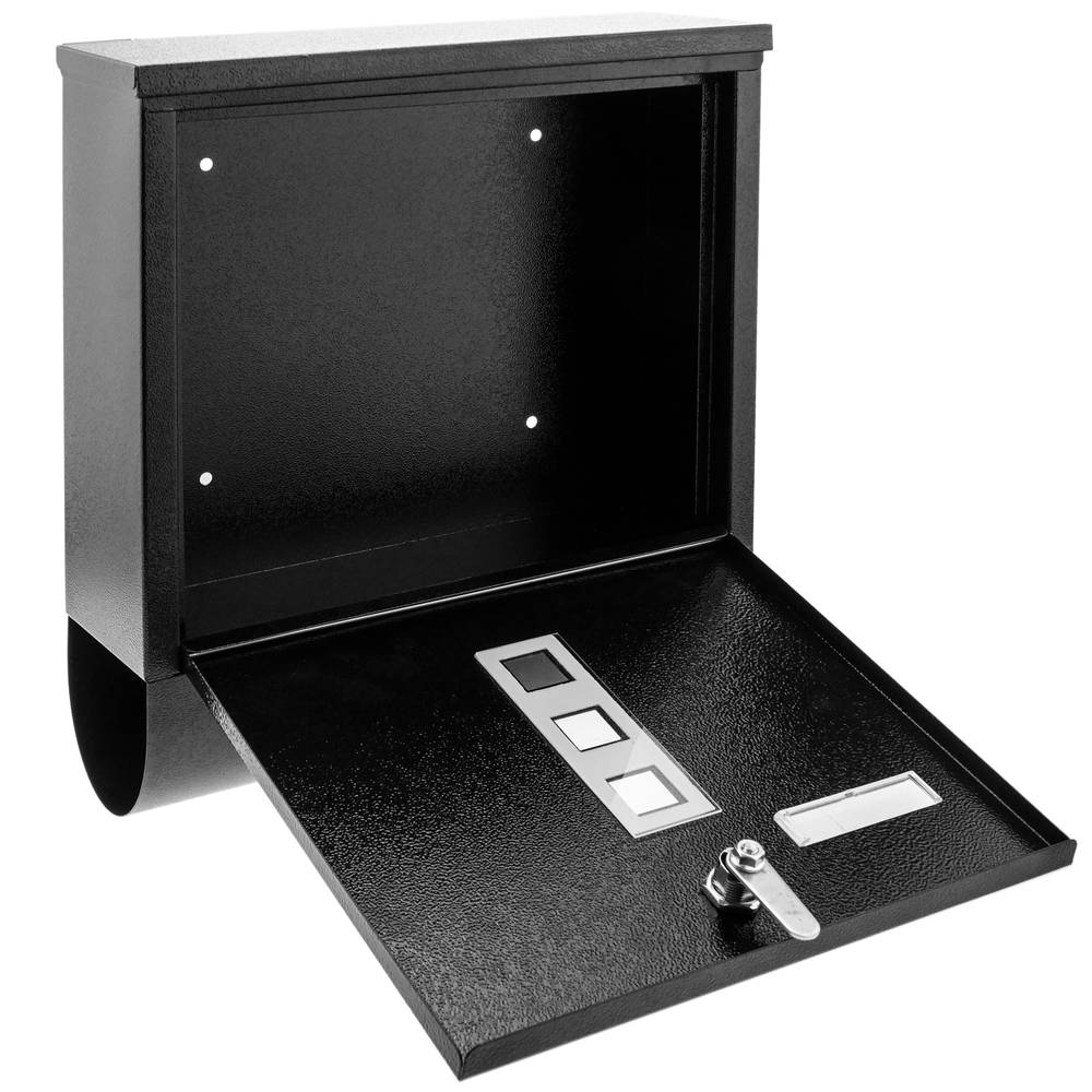 Cassetta delle lettere e riviste rotolate. Casella postale e posta metallico da parete in nero