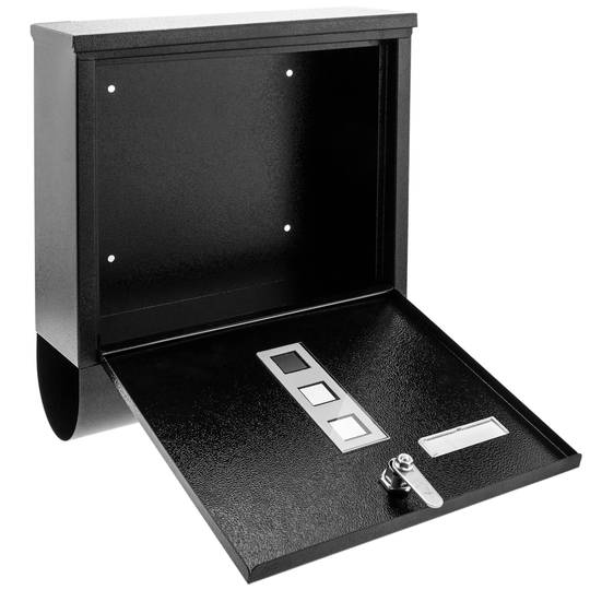 Cassetta delle lettere e riviste rotolate. Casella postale e posta metallico da parete in nero