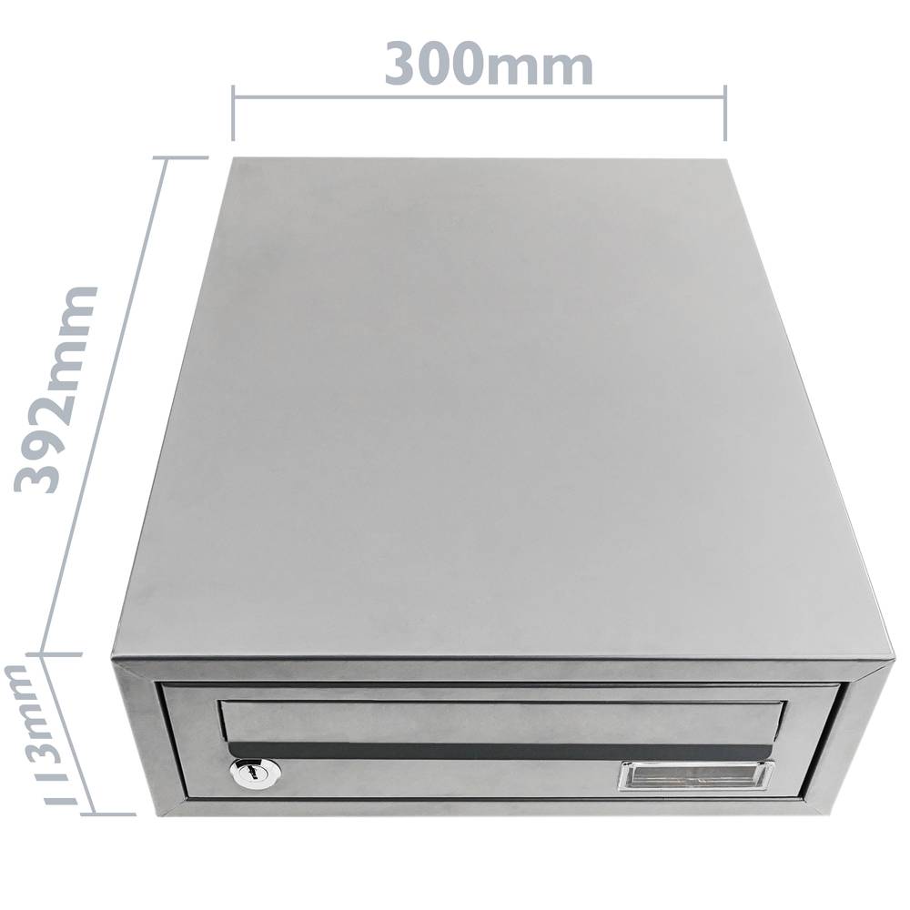 Boîte aux lettres métallique coloré gris pour bureau horizontalement 300 x 392 x 113 mm
