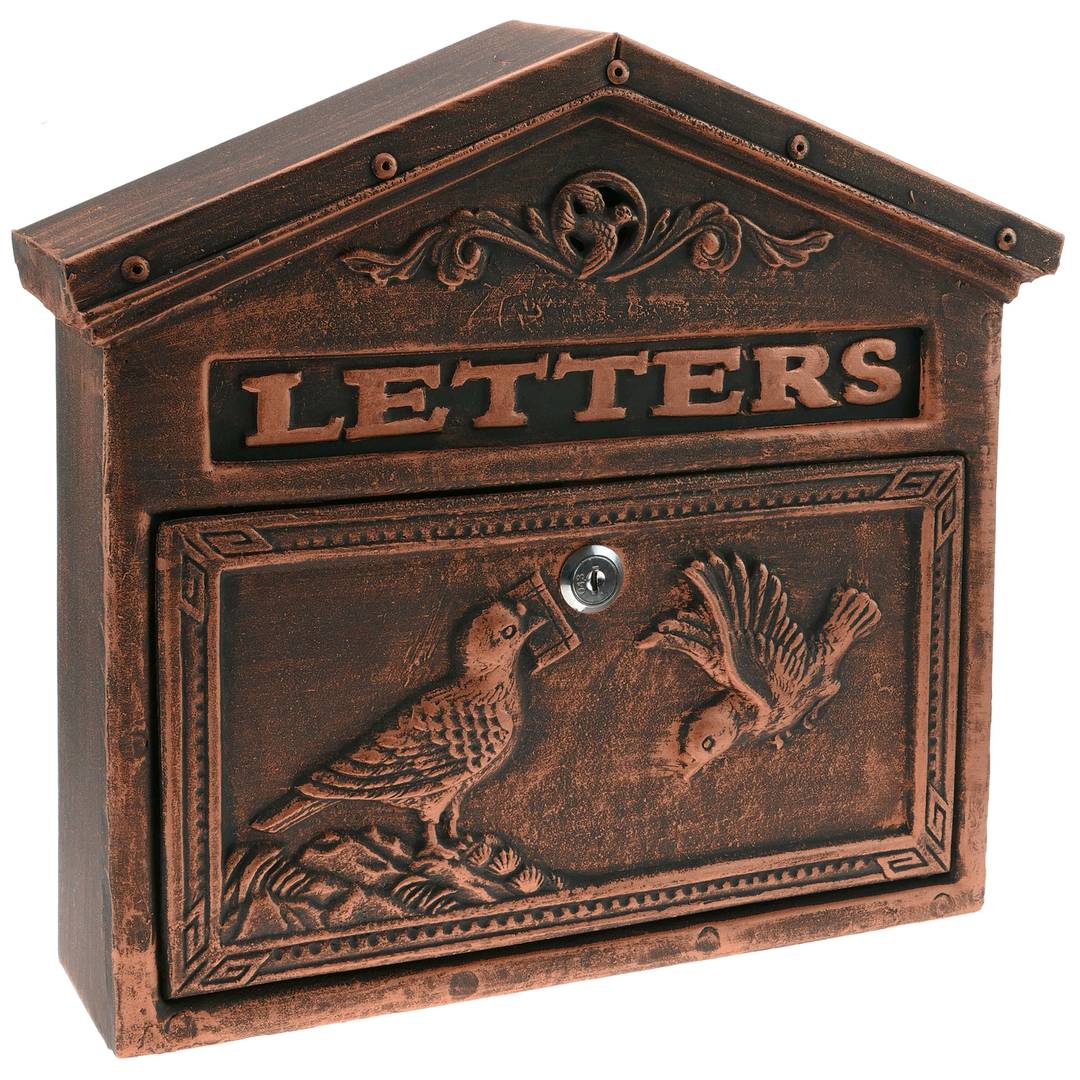 Cassetta delle lettere casella postale per lettera e posta antico ghisa  colore ossido parete uccelli - Cablematic
