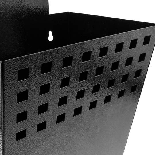Metal container for wall mounting. Mailbox for magazines and newspapers. Black color