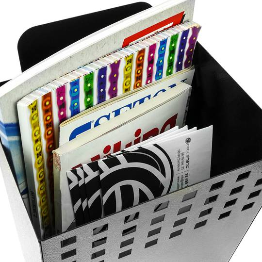 Metal container for wall mounting. Mailbox for magazines and newspapers. Black color