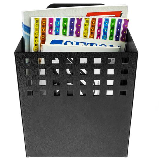 Metal container for wall mounting. Mailbox for magazines and newspapers. Black color