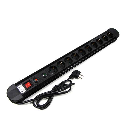Multiprise 10 prises avec interrupteur et parafoudre noir (1.5m câble) -  Cablematic