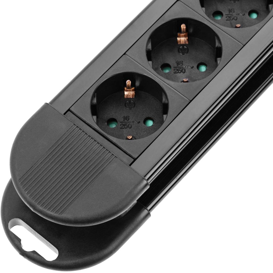 Bloco de 10 tomadas com interruptor e protecção preto (1.5m cabo eléctrico)