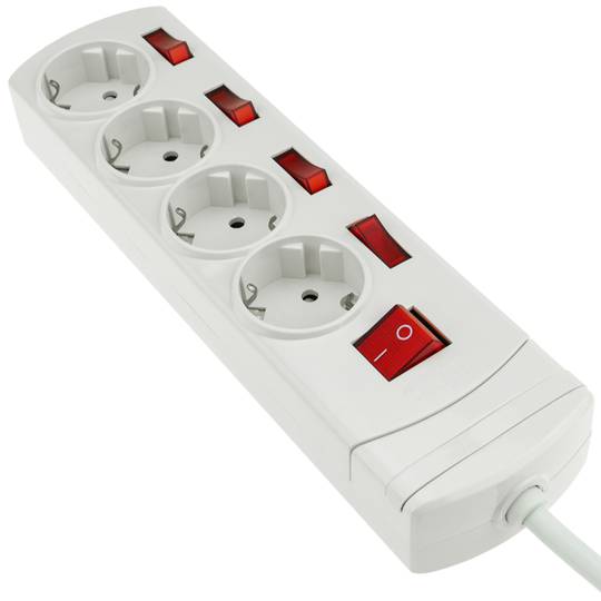 Alargador 4 Tomas Profesionales con Switch para cada Toma (cable 1